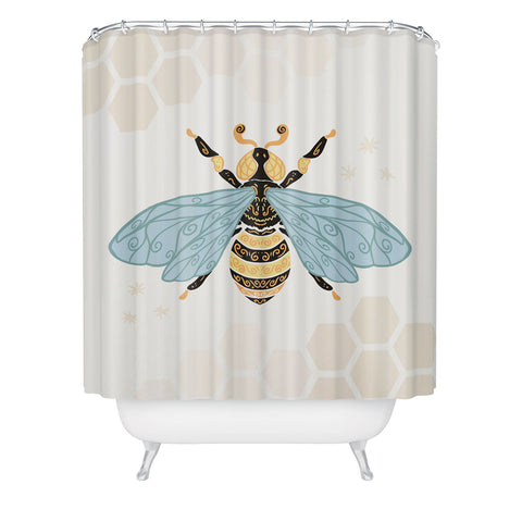 Avenie Bee and Honey Comb Shower Curtain