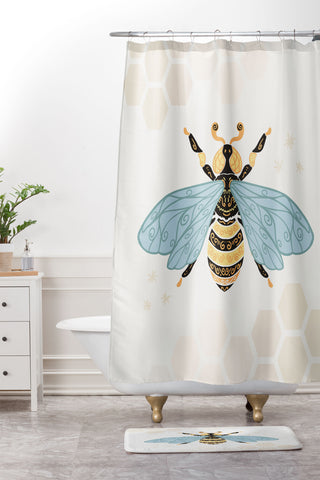 Avenie Bee and Honey Comb Shower Curtain And Mat