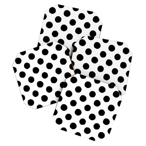 Avenie Big Polka Dots Black and White Coaster Set