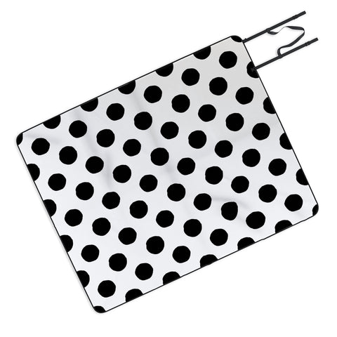 Avenie Big Polka Dots Black and White Picnic Blanket
