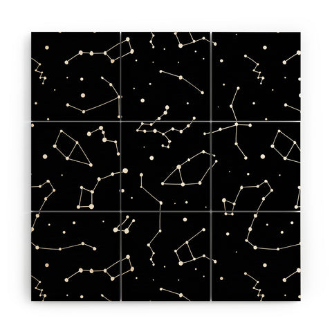 Avenie Black and White Constellations Wood Wall Mural
