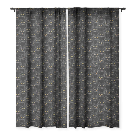 Avenie Black Cat Portraits Sheer Window Curtain