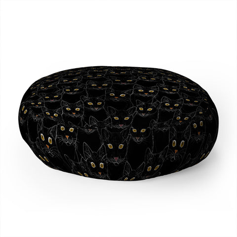 Avenie Black Cat Portraits Floor Pillow Round