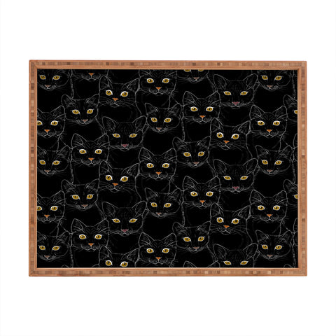 Avenie Black Cat Portraits Rectangular Tray