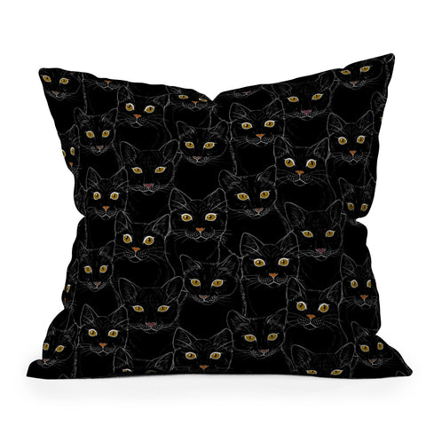 Avenie Black Cat Portraits Throw Pillow