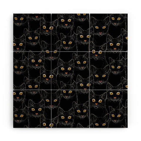 Avenie Black Cat Portraits Wood Wall Mural