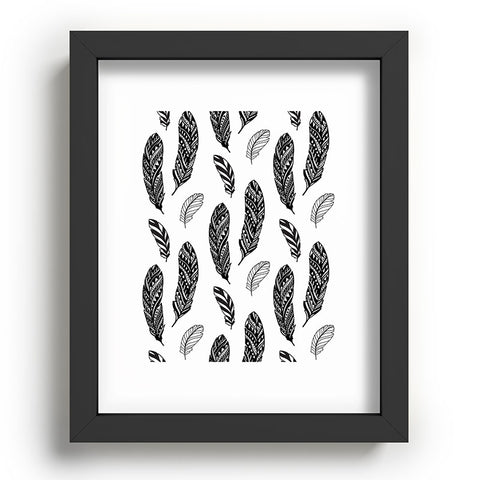 Avenie Boho Feathers Black and White Recessed Framing Rectangle