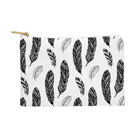 Avenie Boho Feathers Black and White Pouch