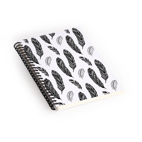 Avenie Boho Feathers Black and White Spiral Notebook