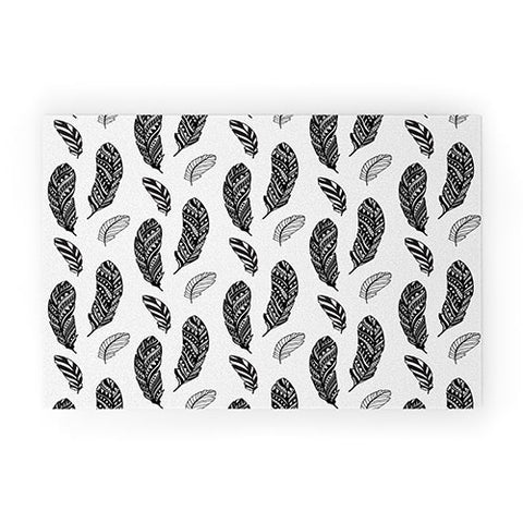 Avenie Boho Feathers Black and White Welcome Mat