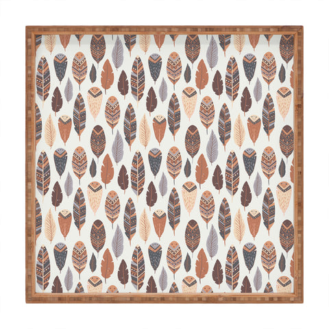 Avenie Boho Feathers Earth Tones Square Tray