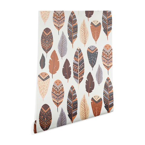 Avenie Boho Feathers Earth Tones Wallpaper