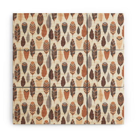 Avenie Boho Feathers Earth Tones Wood Wall Mural
