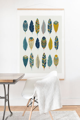 Avenie Boho Feathers Orange and Teal Art Print And Hanger