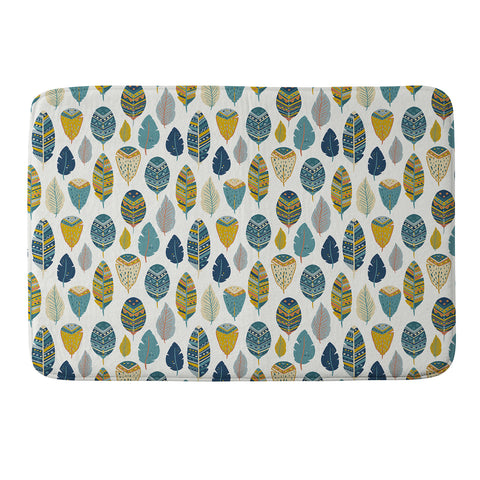 Avenie Boho Feathers Orange and Teal Memory Foam Bath Mat