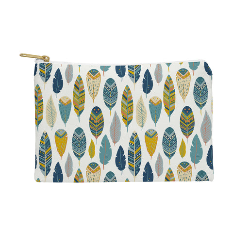 Avenie Boho Feathers Orange and Teal Pouch