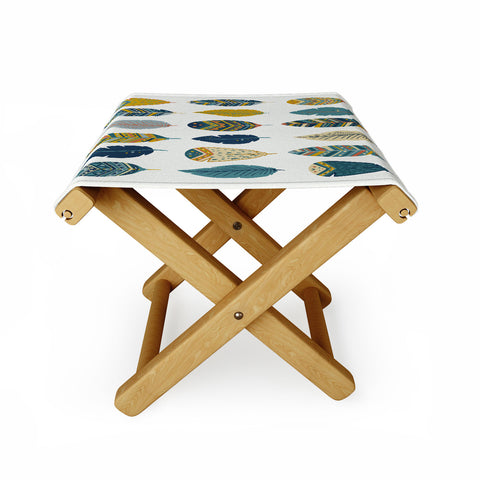 Avenie Boho Feathers Orange and Teal Folding Stool