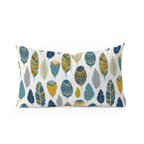 Avenie Boho Feathers Orange and Teal Oblong Throw Pillow