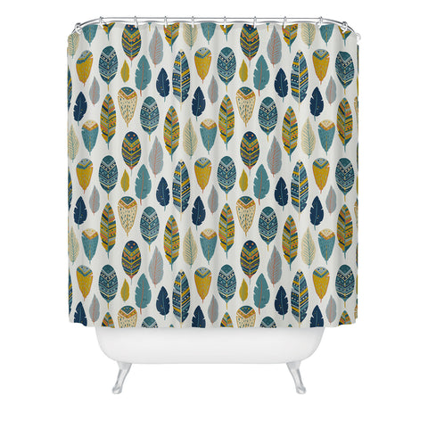 Avenie Boho Feathers Orange and Teal Shower Curtain