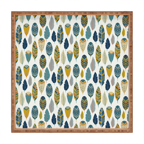 Avenie Boho Feathers Orange and Teal Square Tray