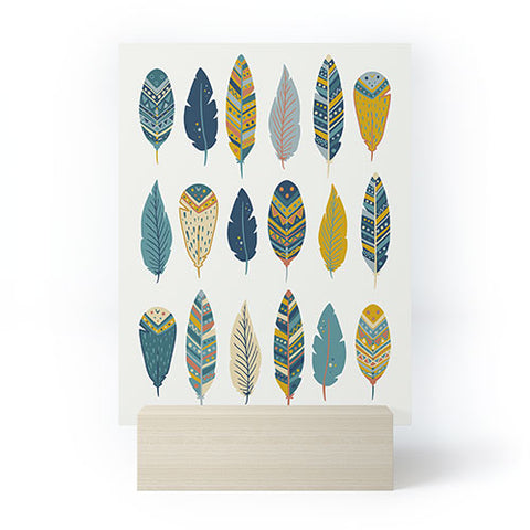 Avenie Boho Feathers Orange and Teal Mini Art Print
