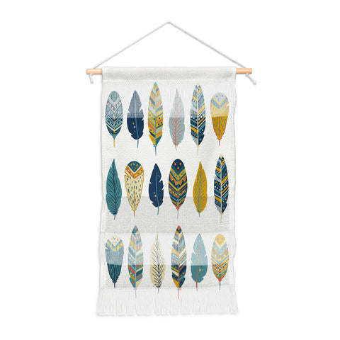 Avenie Boho Feathers Orange and Teal Wall Hanging Portrait