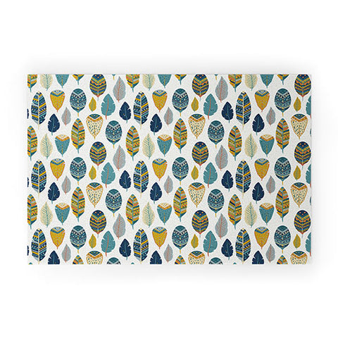 Avenie Boho Feathers Orange and Teal Welcome Mat