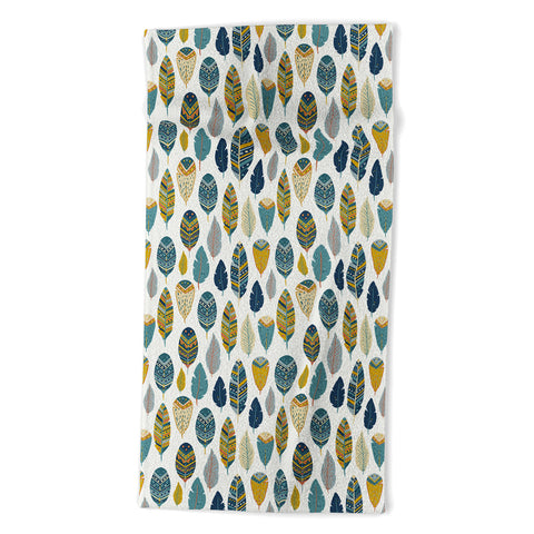 Avenie Boho Feathers Orange and Teal Beach Towel