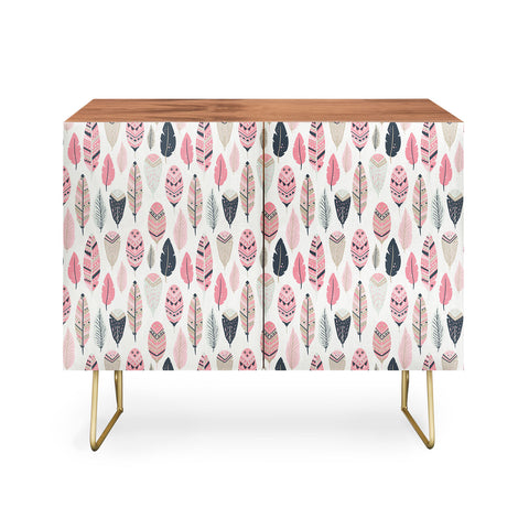 Avenie Boho Feathers Pink and Navy Credenza