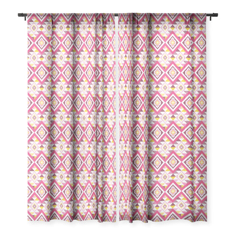 Avenie Boho Gem Pink and Yellow Sheer Window Curtain