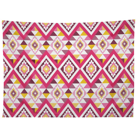 Avenie Boho Gem Pink and Yellow Tapestry