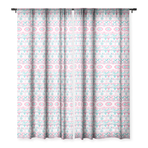 Avenie Boho Harmony Pink and Teal Sheer Window Curtain