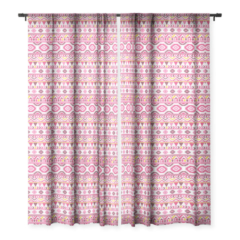 Avenie Boho Harmony Pink and Yellow Sheer Window Curtain