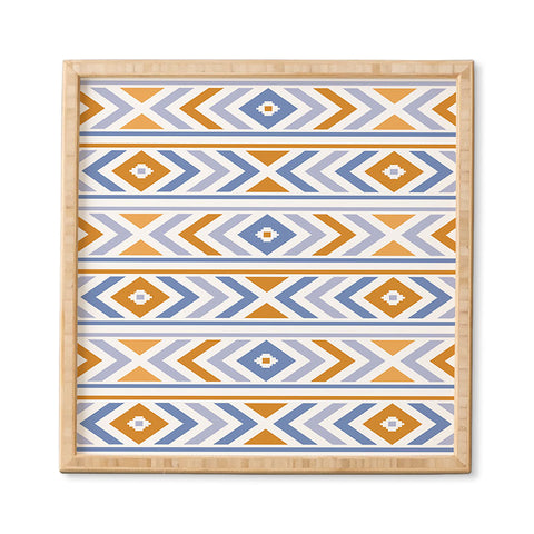 Avenie Boho Horizon Blue and Orange Framed Wall Art
