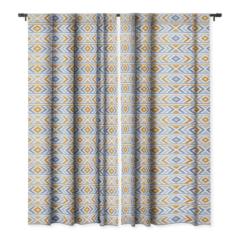 Avenie Boho Horizon Blue and Orange Blackout Window Curtain