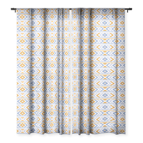 Avenie Boho Horizon Blue and Orange Sheer Window Curtain