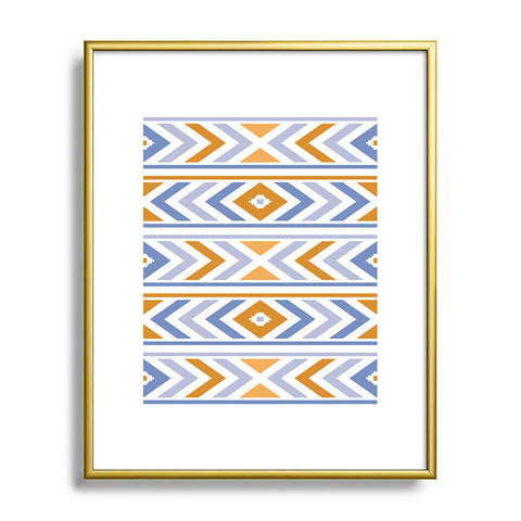 Avenie Boho Horizon Blue and Orange Metal Framed Art Print