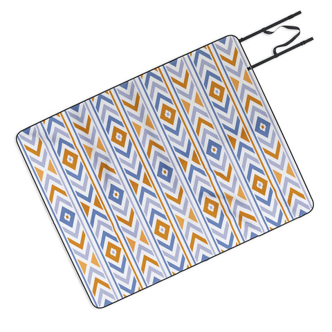 Avenie Boho Horizon Blue and Orange Picnic Blanket