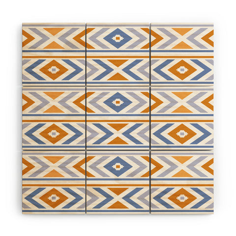 Avenie Boho Horizon Blue and Orange Wood Wall Mural