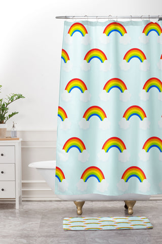 Avenie Bright Rainbow Pattern Shower Curtain And Mat