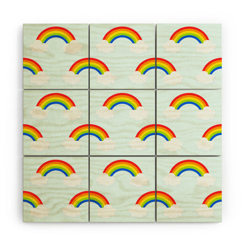 Avenie Bright Rainbow Pattern Wood Wall Mural