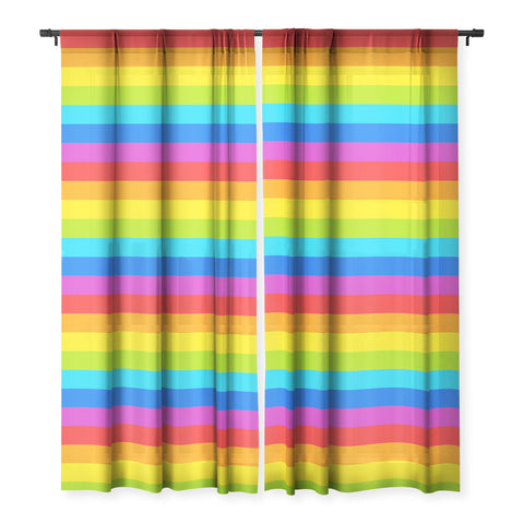 Avenie Bright Rainbow Stripes Sheer Window Curtain