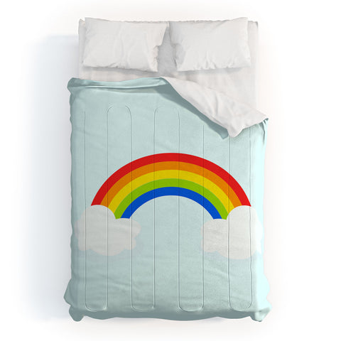 Avenie Bright Rainbow With Clouds Comforter