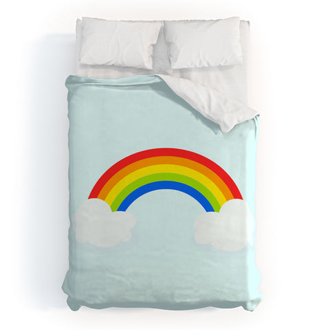 Avenie Bright Rainbow With Clouds Duvet Cover