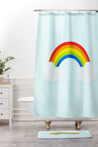Avenie Bright Rainbow With Clouds Shower Curtain And Mat