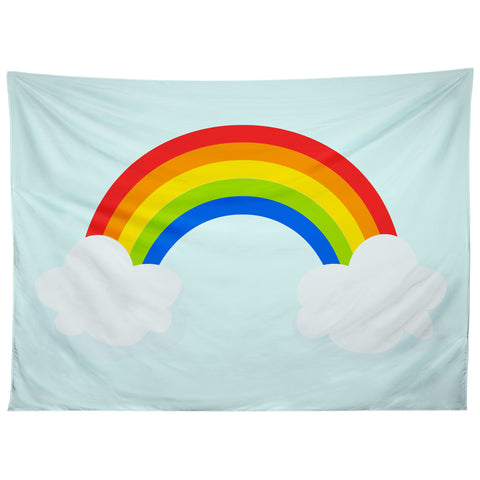 Avenie Bright Rainbow With Clouds Tapestry