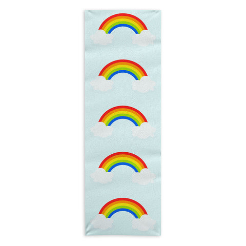 Avenie Bright Rainbow With Clouds Yoga Towel
