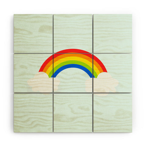 Avenie Bright Rainbow With Clouds Wood Wall Mural