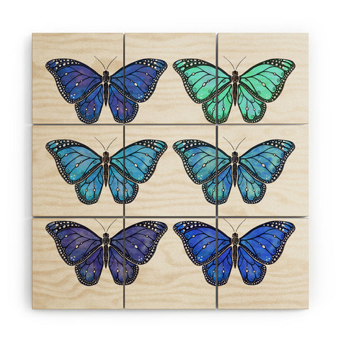 Avenie Butterfly Collection Blue Wood Wall Mural