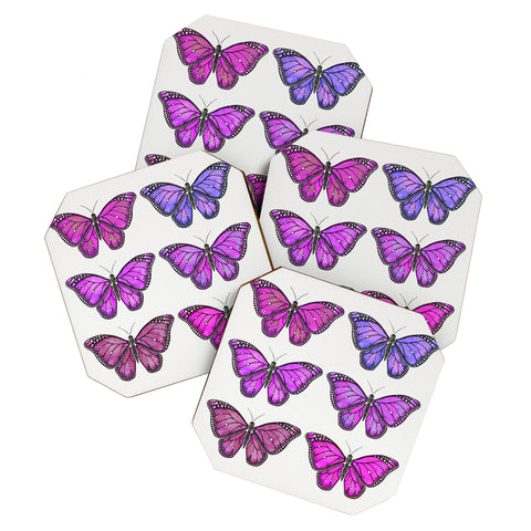 Avenie Butterfly Collection Pink and Purple Coaster Set